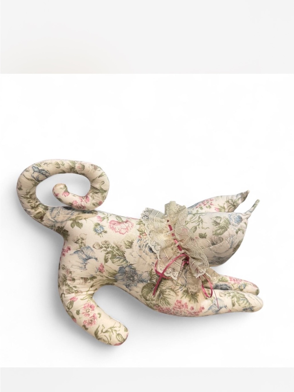 Floral Cream Decorative Cat Pillow with Lace Bow